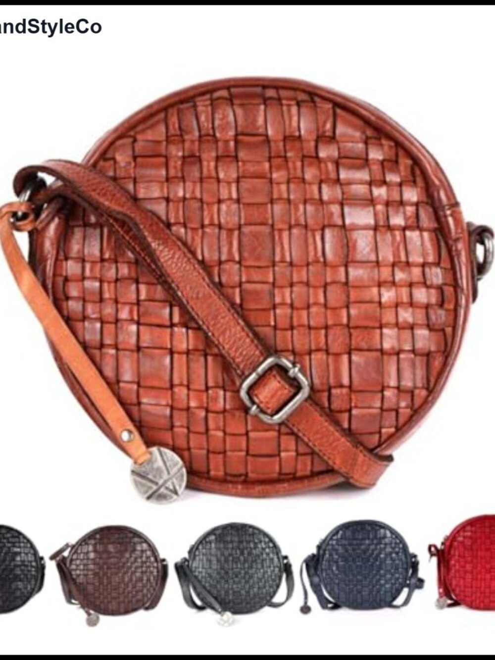 Genuine Leather Round Crossbody Sling Bag for Women